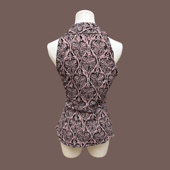 INC Damask Halter Top | Pink & Black Velvet | Size M | Vintage - Picture 2 of 4